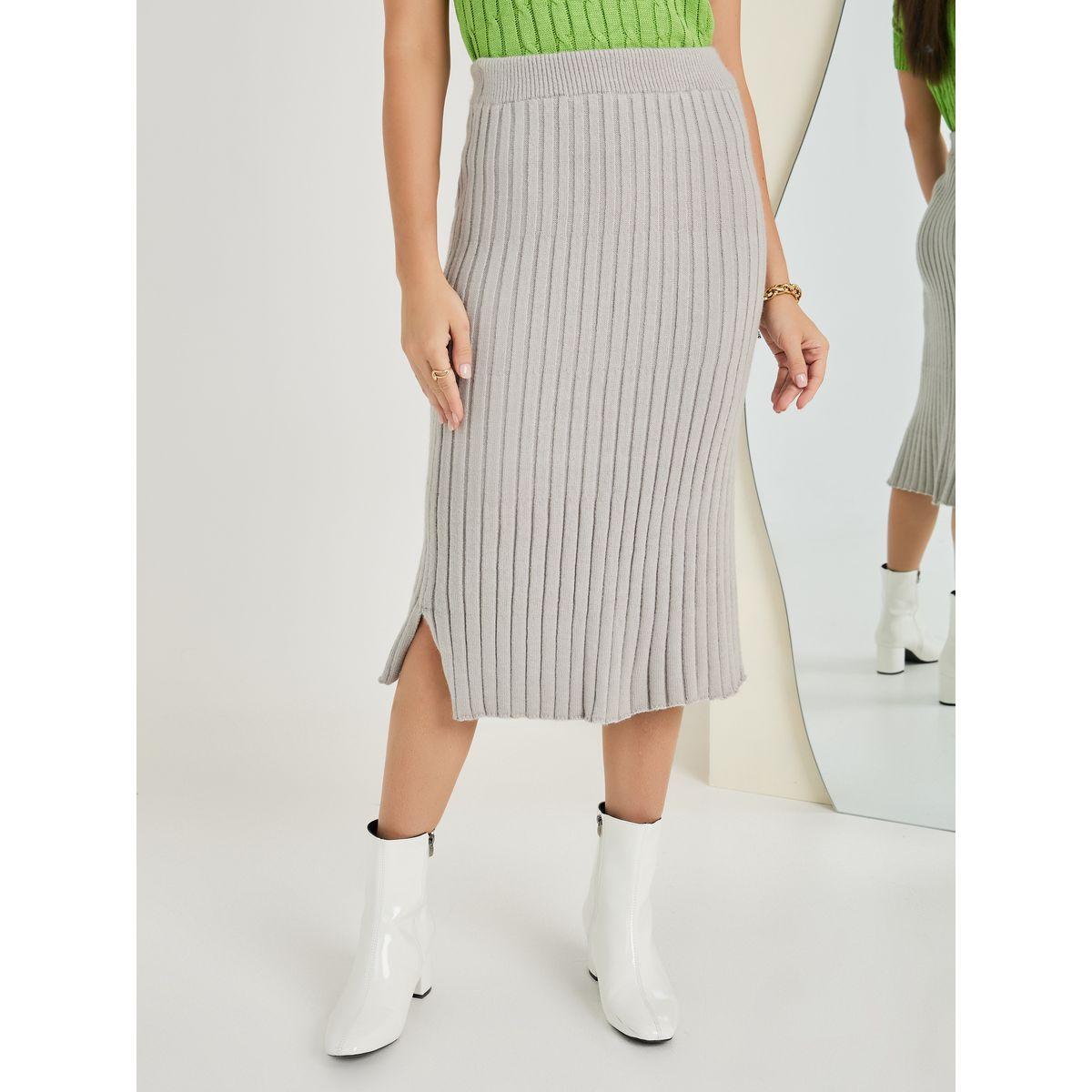 Styli Knit Ribbed Bodycon Midi Skirt With Side Slit-women-clothing-bottoms-skirts-image-2