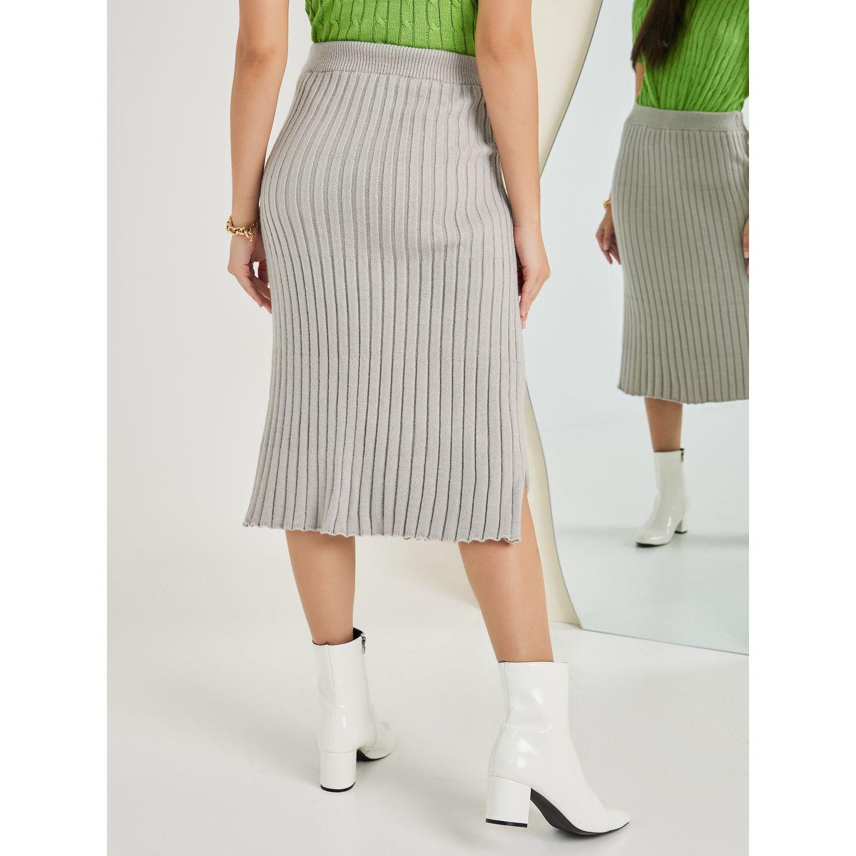 Styli Knit Ribbed Bodycon Midi Skirt With Side Slit-women-clothing-bottoms-skirts-image-4