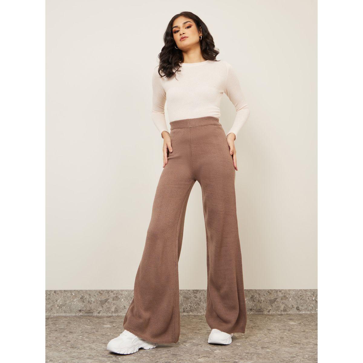 Styli Flat Knit High Rise Wide Leg Pants-women-clothing-bottoms-trousers-image-1