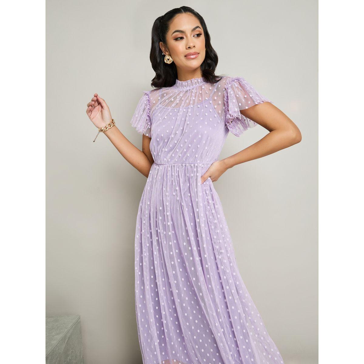 Styli Mesh Insert Dobby A Line Maxi Dress-women-clothing-dresses-image-2