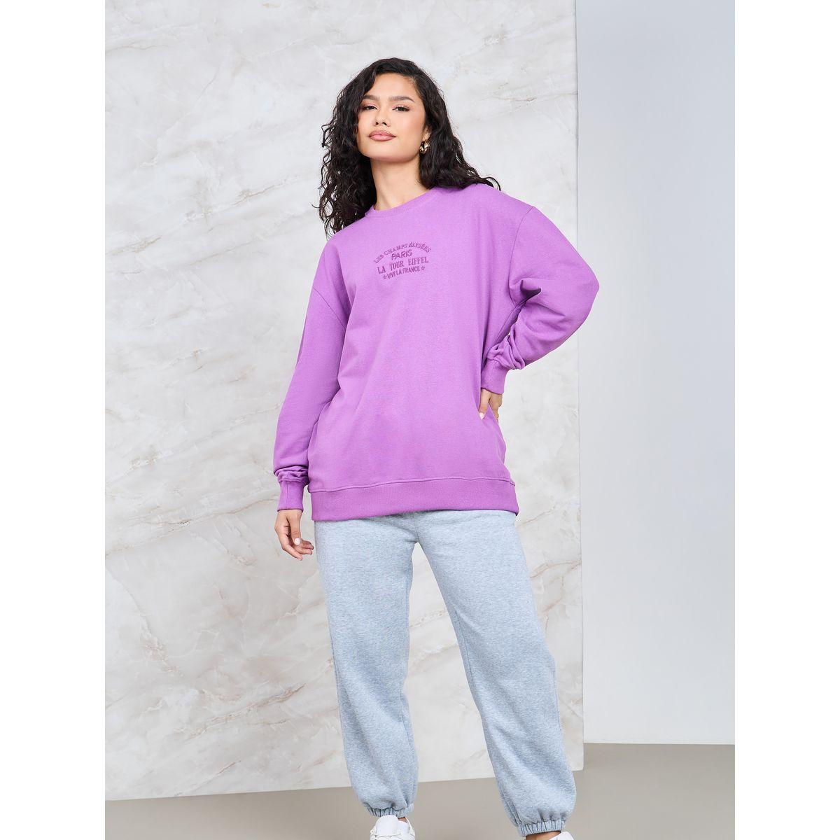 Styli Regular Fit Longline Embroidered Slogan Sweatshirt-women-winterwear-hoodiesandsweatshirts-sweatshirts-image-2