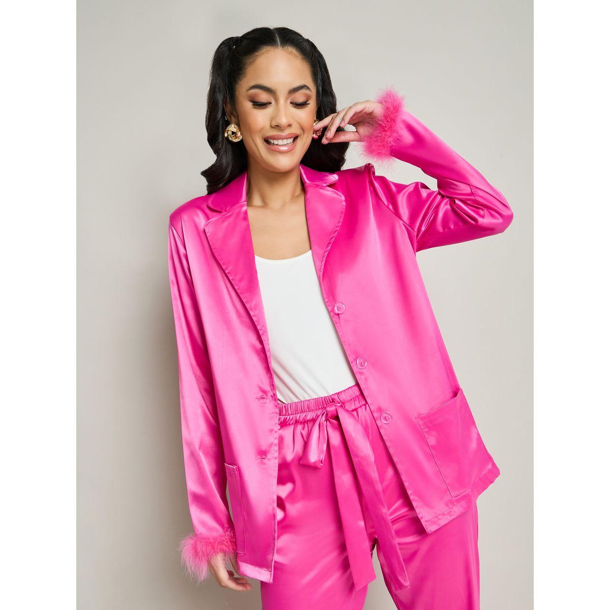 Styli Faux Fur Hem Detail Blazer & Tie Up Pants-women-clothing-coordsets-image-2
