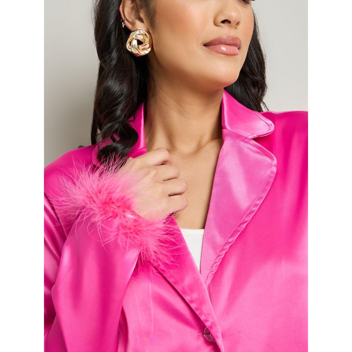 Styli Faux Fur Hem Detail Blazer & Tie Up Pants-women-clothing-coordsets-image-5