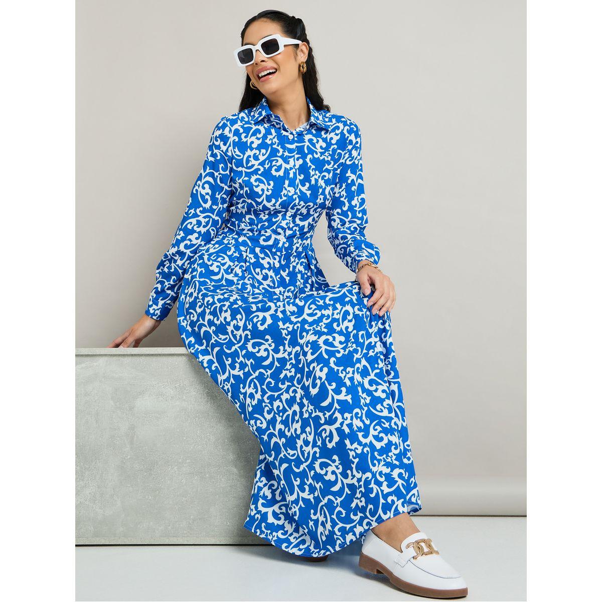 Styli All Over Tile Print Collared Maxi Dress-women-clothing-dresses-image-1