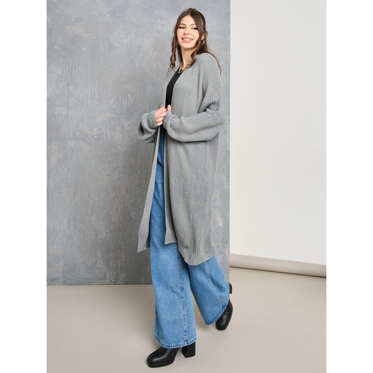 Styli Solid Textured Mid Length Oversized Cardigan-women-clothing-cardigansandjumpers-jumpers-image-1
