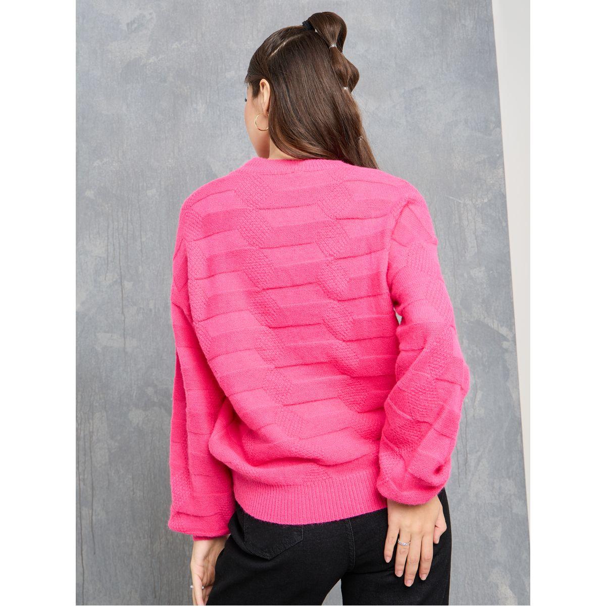 Styli Solid Textured Knit Boxy Fit Sweater-women-winterwear-cardigansandjumpers-cardigans-image-4