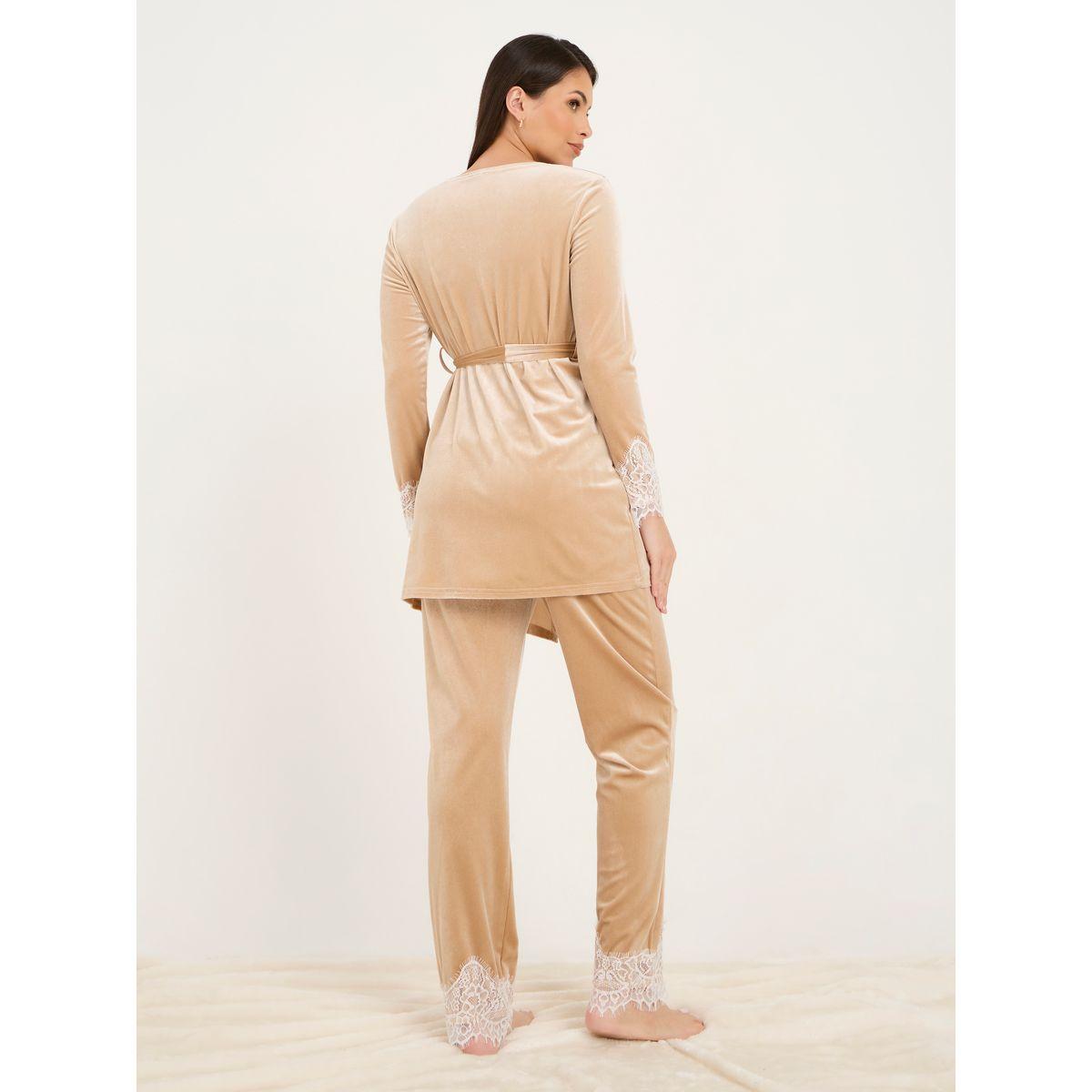 Styli Unwind Pack of 3 - Scallop Eyelash Lace Velvet Cami, Pyjama & Robe-women-clothing-nightwear-pyjamas-longsets-image-8