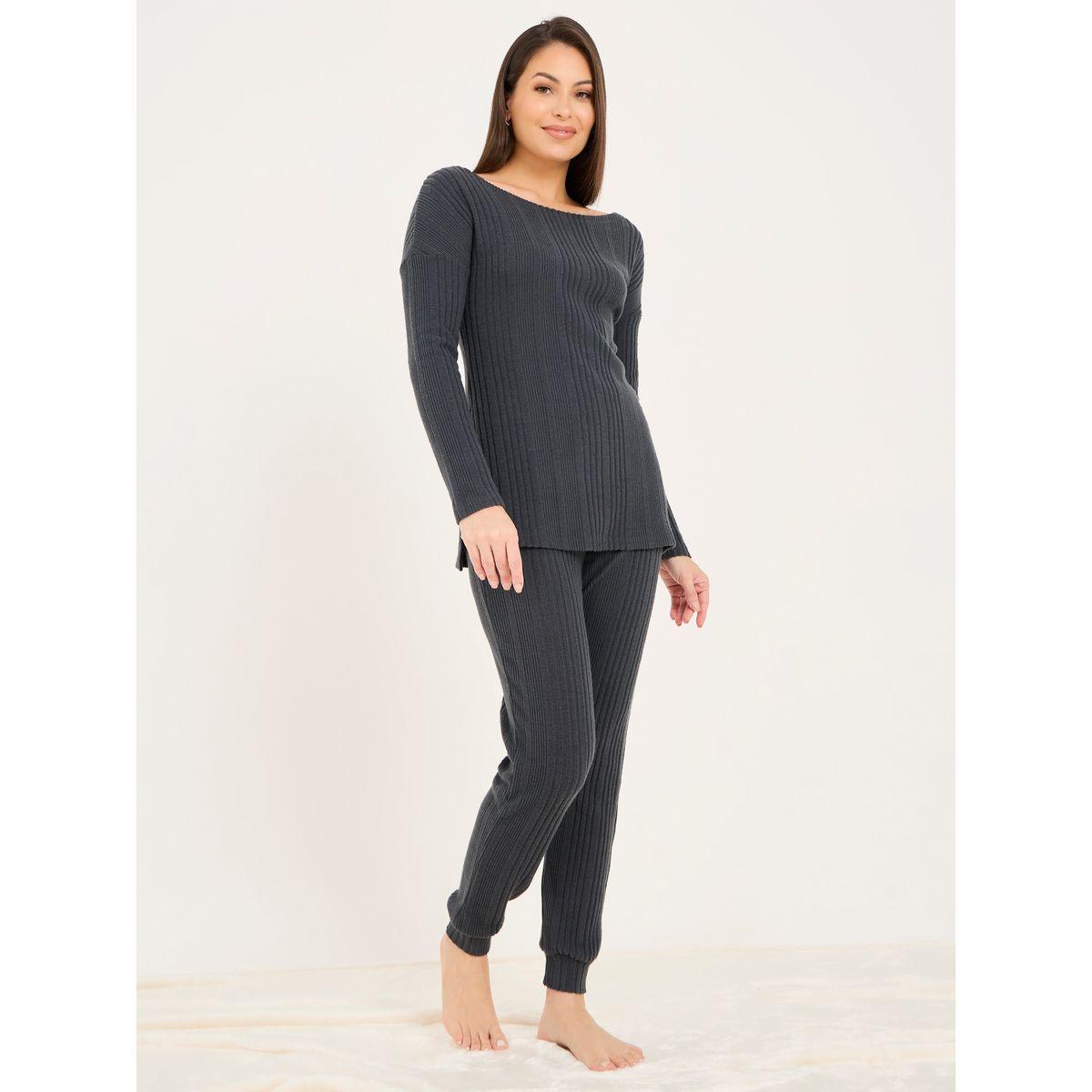 Styli Unwind Side Slit Ribbed Longline Top & Jogger Lounge Set-women-clothing-coordsets-image-1