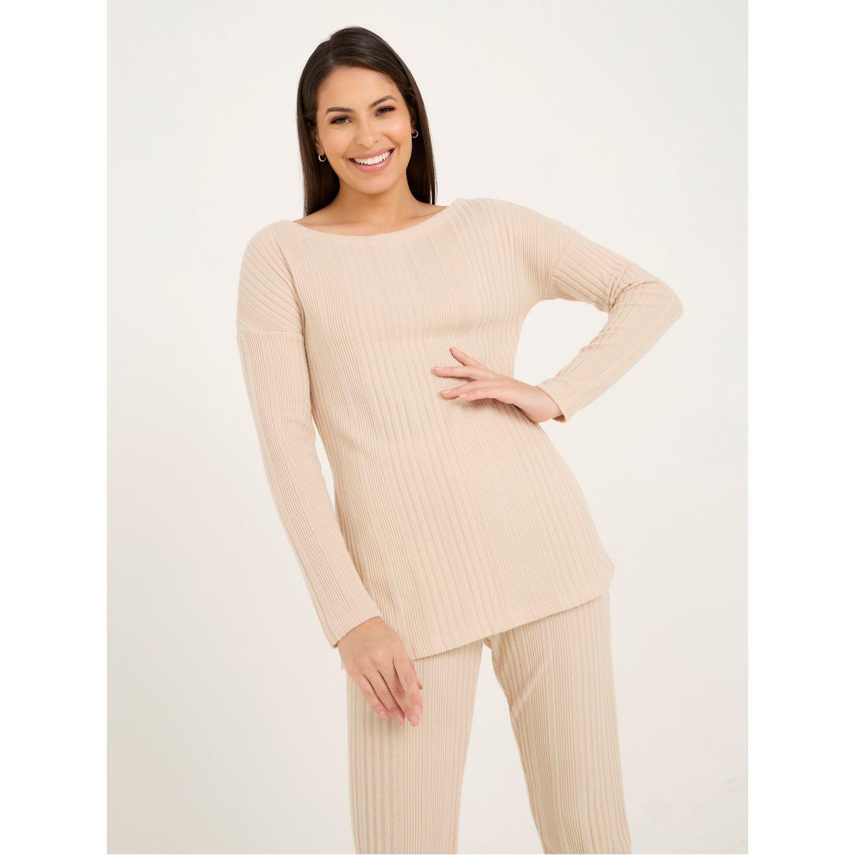 Styli Unwind Side Slit Ribbed Longline Top & Jogger Lounge Set-women-clothing-coordsets-image-2