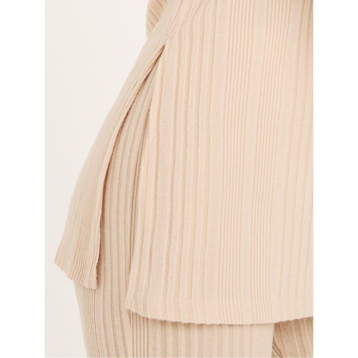 Styli Unwind Side Slit Ribbed Longline Top & Jogger Lounge Set-women-clothing-coordsets-image-4