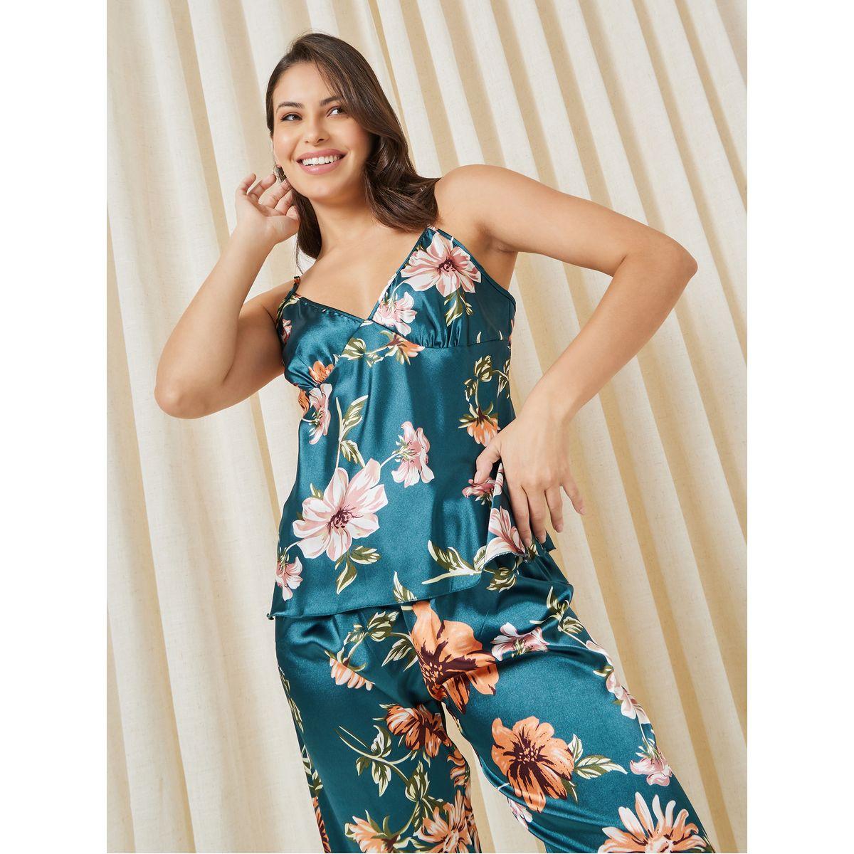 Styli Unwind All Over Print Floral Satin Cami & Pyjama Set-women-clothing-nightwear-pyjamas-longsets-image-3