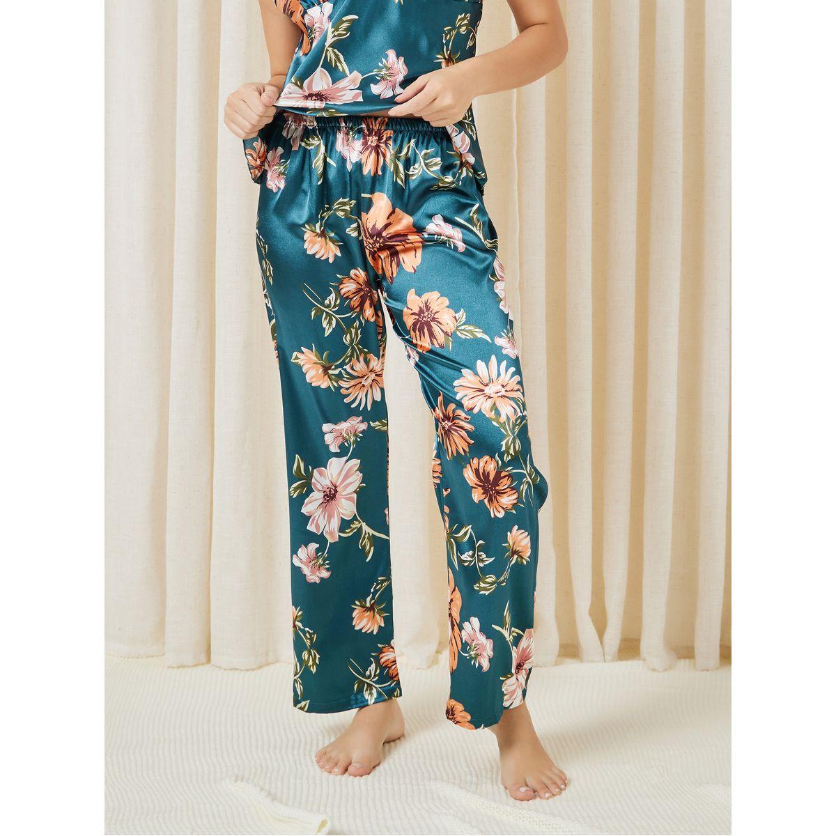 Styli Unwind All Over Print Floral Satin Cami & Pyjama Set-women-clothing-nightwear-pyjamas-longsets-image-5