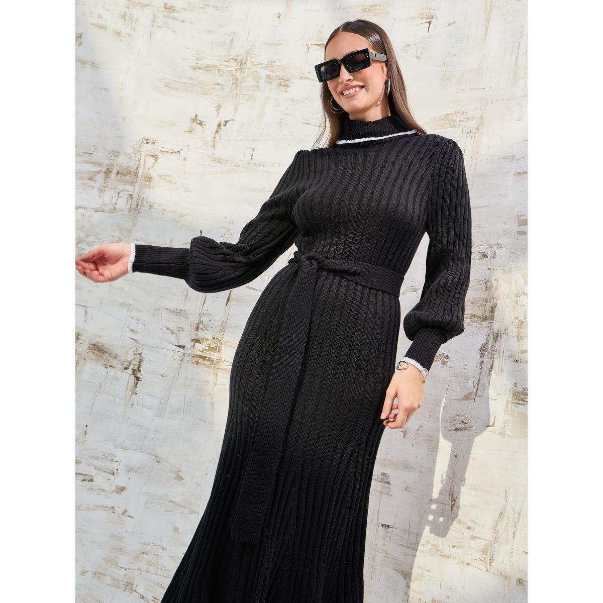 Styli Limited Flared Knit Sweater Midi Dress With Belt-women-clothing-dresses-image-2