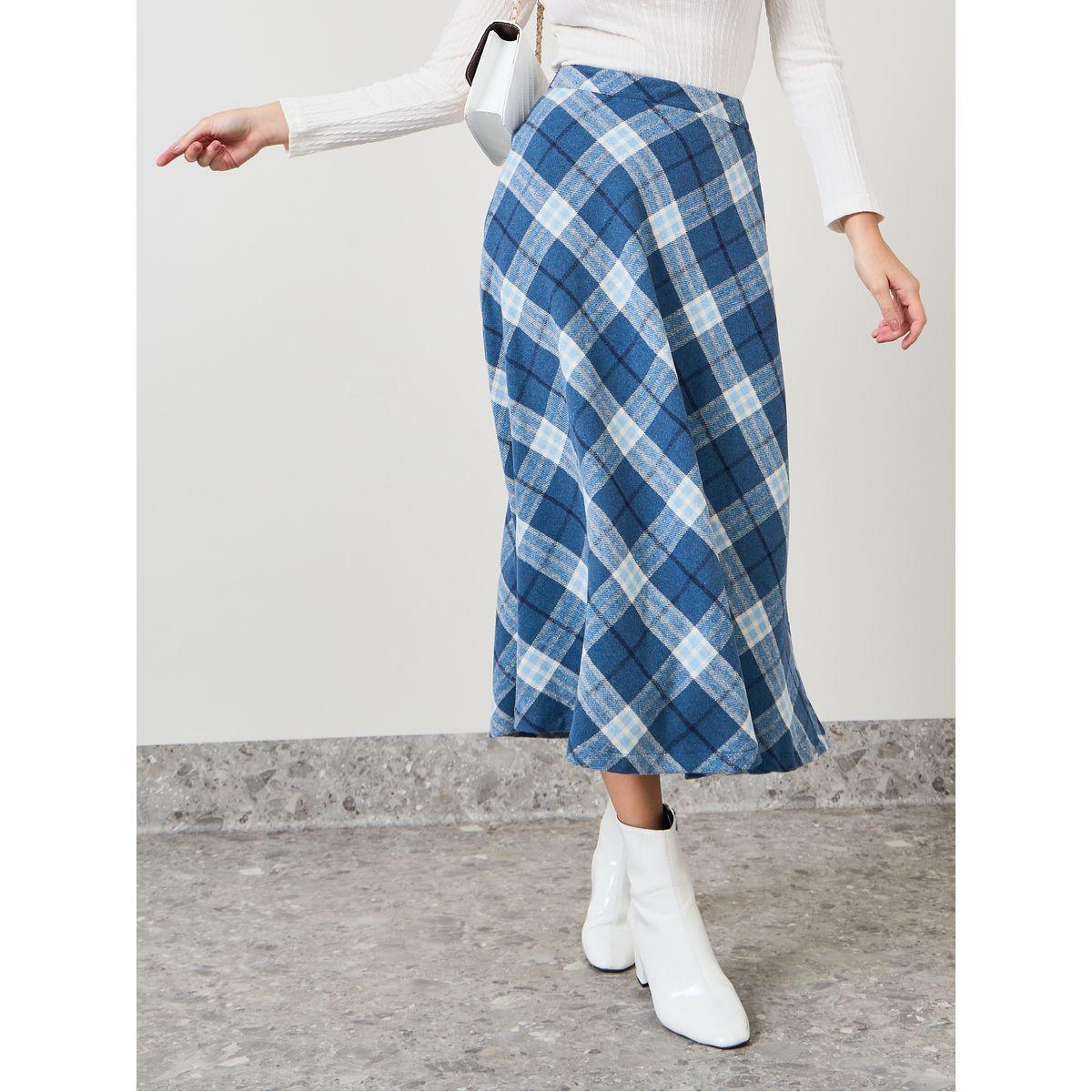 Styli Flannel Print High Rise A-Line Midi Skirt-women-clothing-bottoms-skirts-image-1