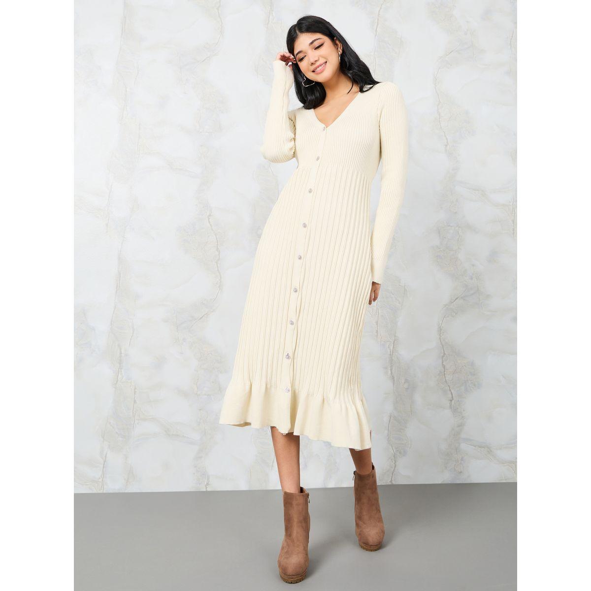 Styli Textured Knit Buttoned Front Sweater Midi Dress-women-clothing-dresses-image-1