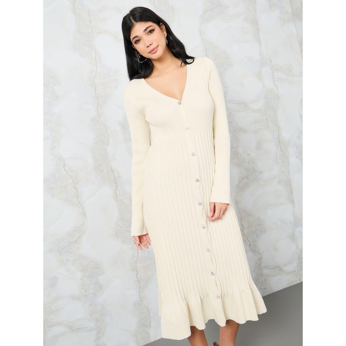 Styli Textured Knit Buttoned Front Sweater Midi Dress-women-clothing-dresses-image-2