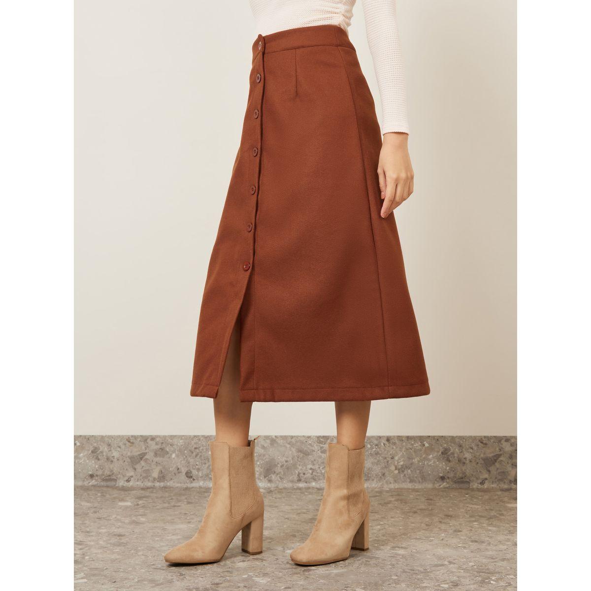 Styli Wool Like Midi Skirt with Front Button-women-clothing-bottoms-skirts-image-2