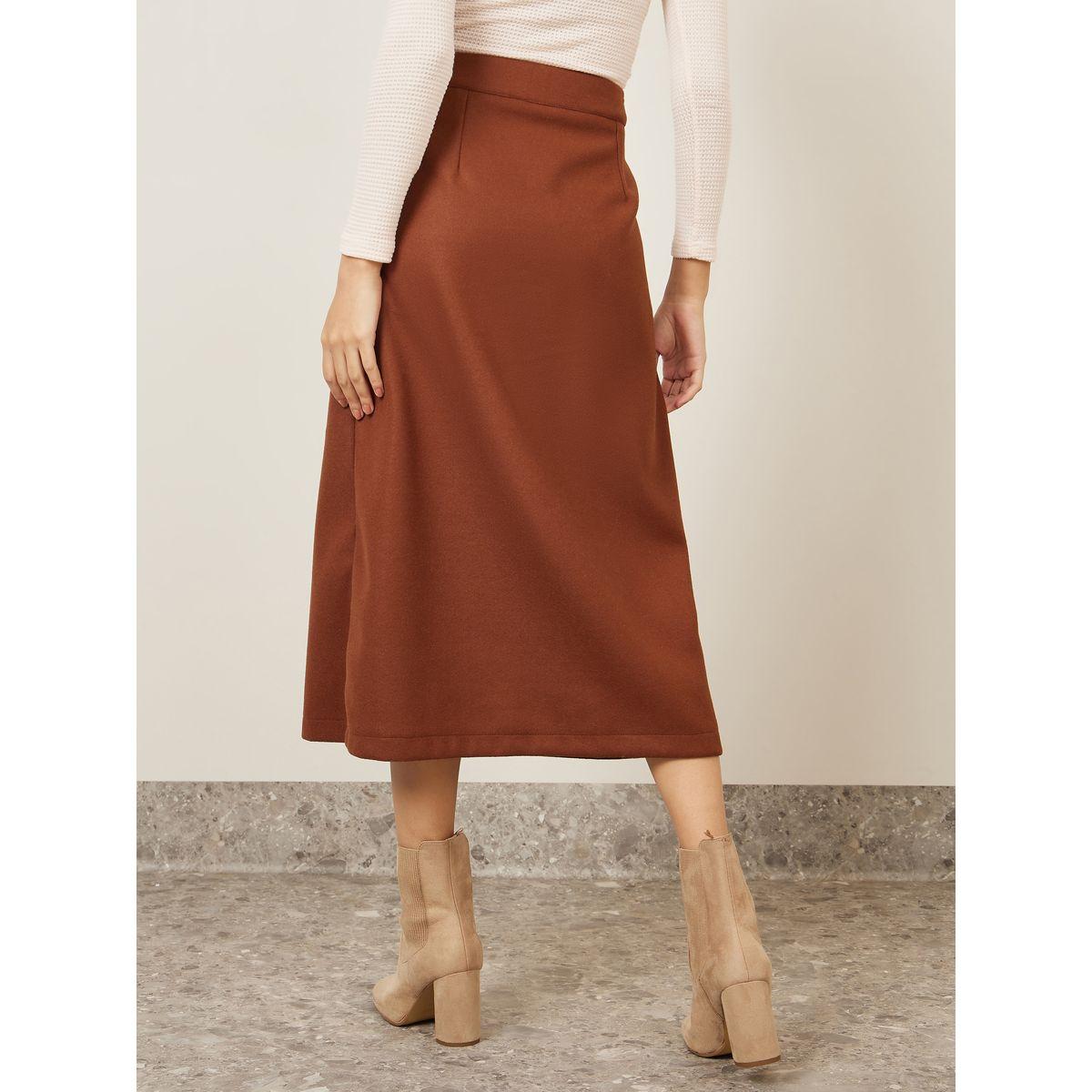 Styli Wool Like Midi Skirt with Front Button-women-clothing-bottoms-skirts-image-4