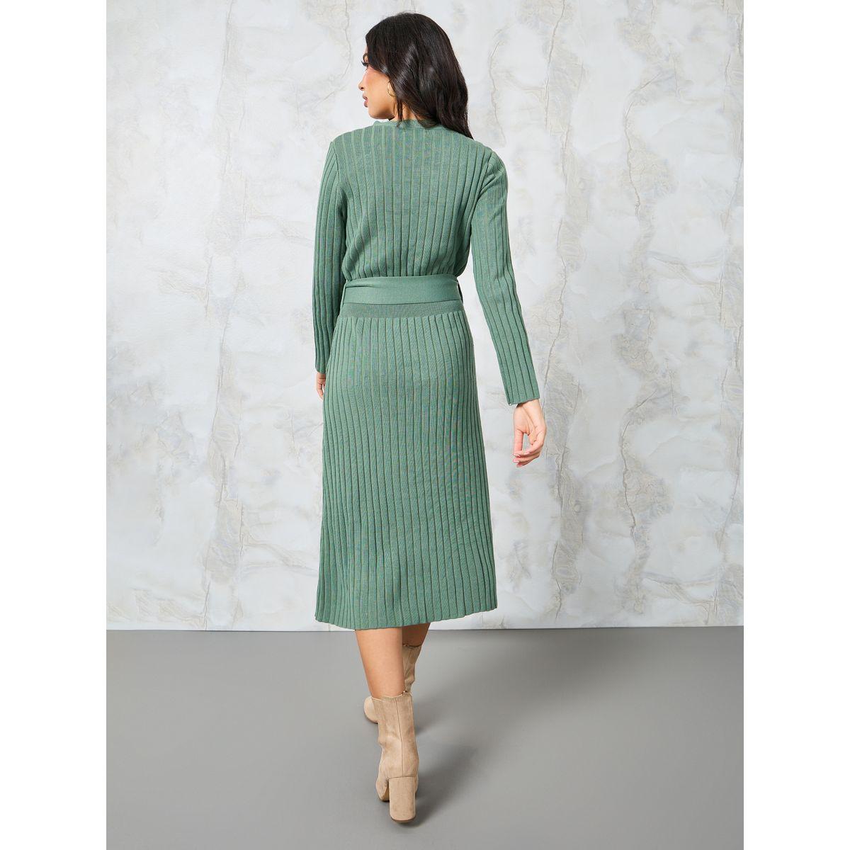 Styli Ribbed Buttoned Midi Dress with Tie Belt-women-clothing-dresses-image-4
