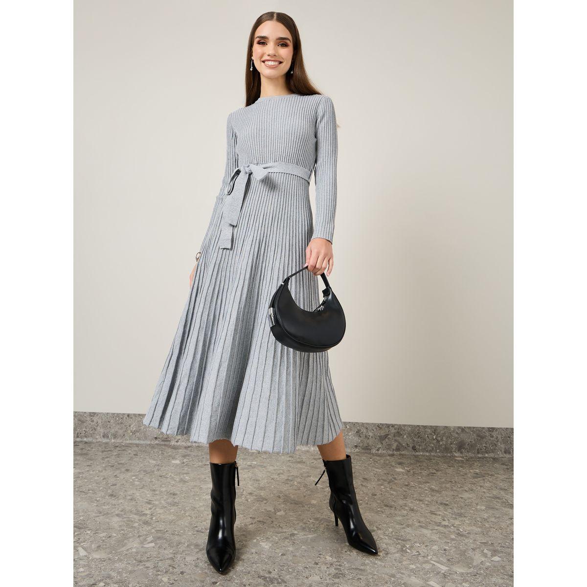 فستان ميدي سادة برباط خصر-women-clothing-dresses-image-1