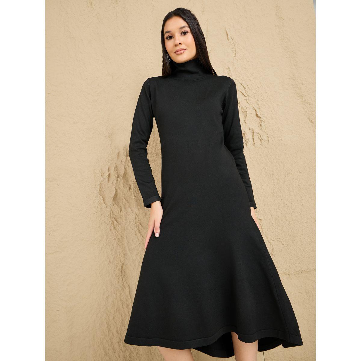 فستان ميدي محبوك بياقة عالية-women-clothing-dresses-image-2
