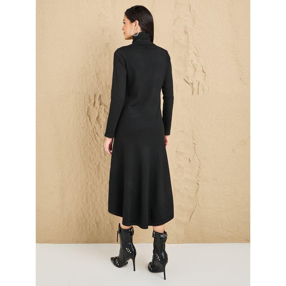 فستان ميدي محبوك بياقة عالية-women-clothing-dresses-image-4