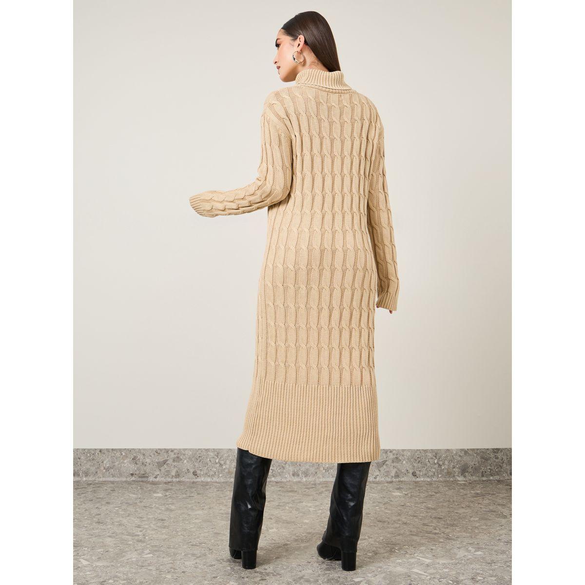 فستان ميدي محبوك بياقة عالية-women-clothing-dresses-image-4