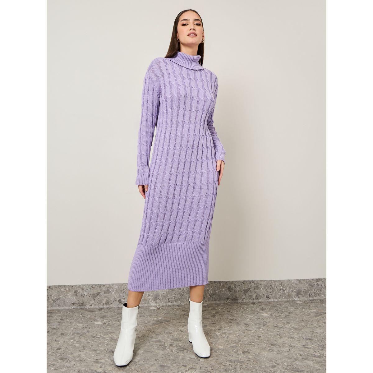 Styli Turtle Neck Chunky Knit Sweater Midi Dress-women-clothing-dresses-image-2