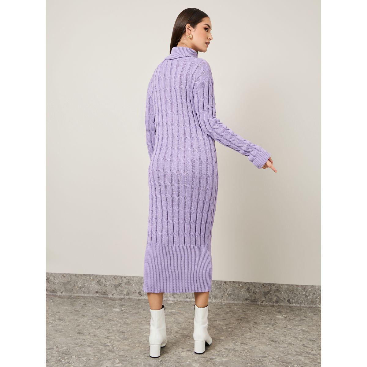 فستان ميدي محبوك بياقة عالية-women-clothing-dresses-image-4