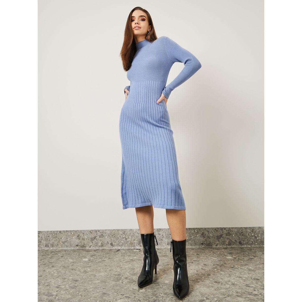 Styli Wide Ribbed High Neck Sweater Midi Dress-women-clothing-dresses-image-1