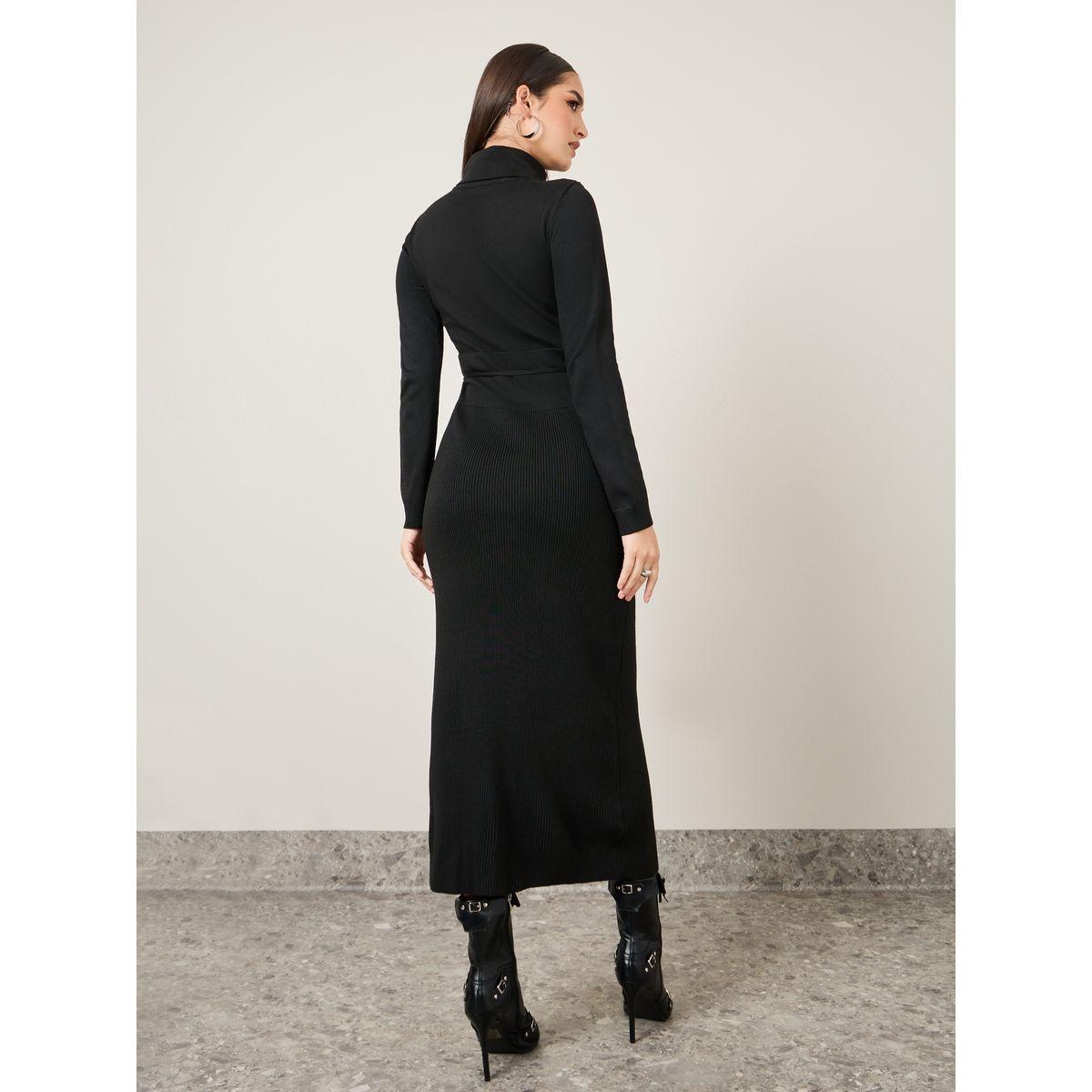 فستان طويل مضلع بياقة عالية-women-clothing-dresses-image-4