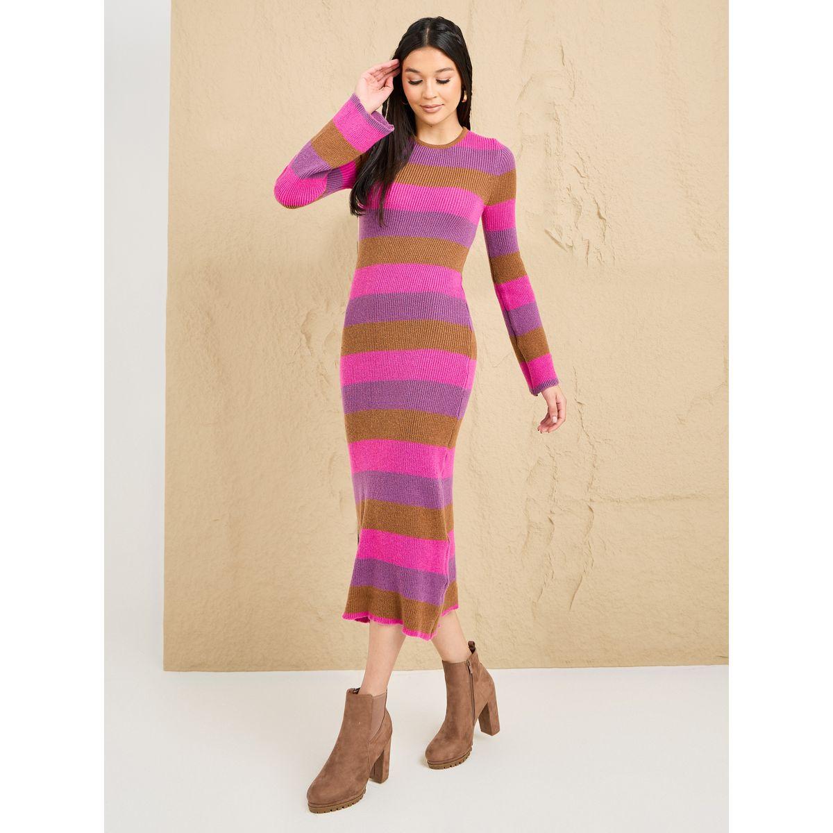 Styli Multi Striped Knitted Sweater Midi Dress-women-clothing-dresses-image-1