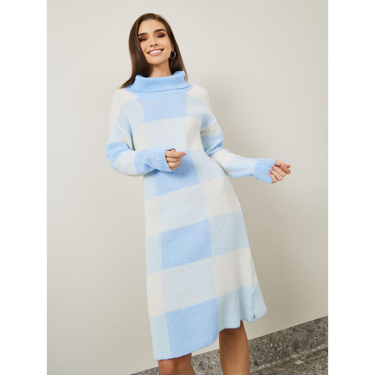 Styli Turtle Neck Checkered Sweater Midi Dress-women-clothing-dresses-image-2