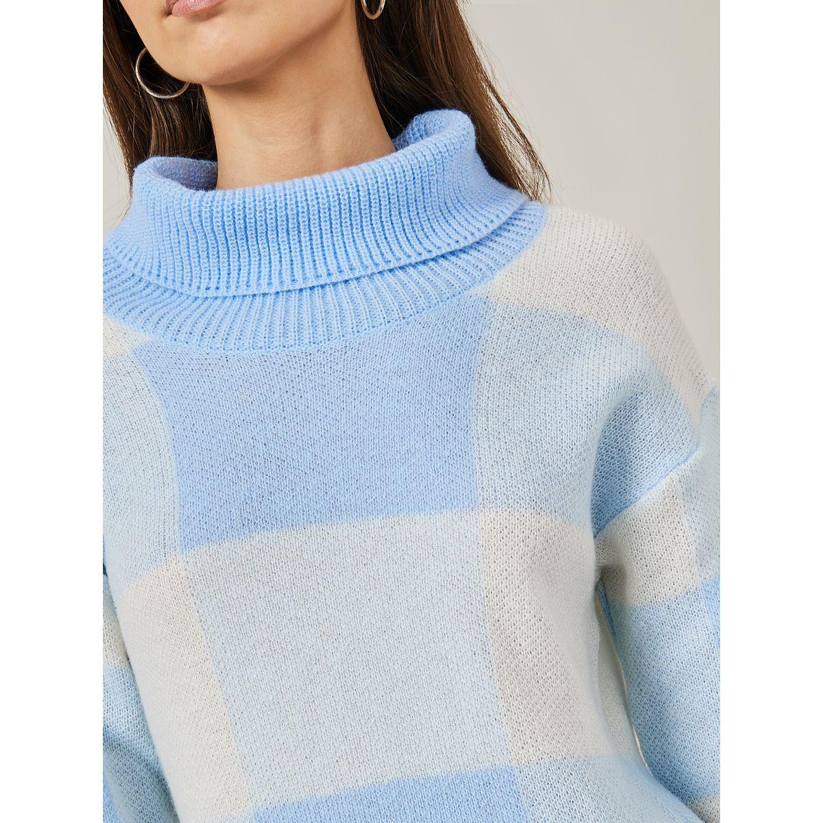 Styli Turtle Neck Checkered Sweater Midi Dress-women-clothing-dresses-image-3
