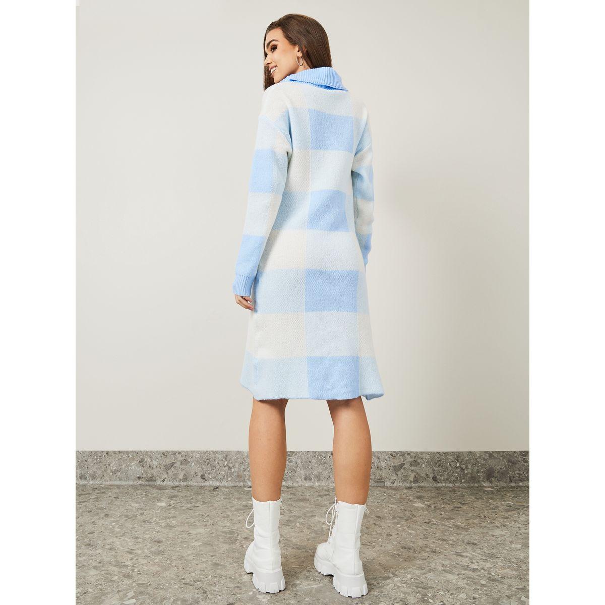 Styli Turtle Neck Checkered Sweater Midi Dress-women-clothing-dresses-image-4