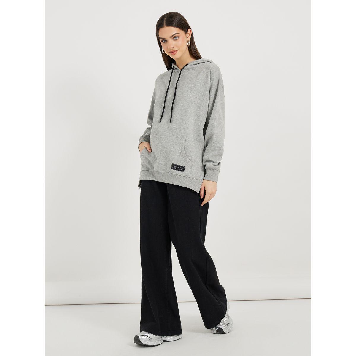 هودي فضفاض بقصة فضفاضة وشق جانبي-women-clothing-hoodiesandsweatshirts-hoodies-image-2