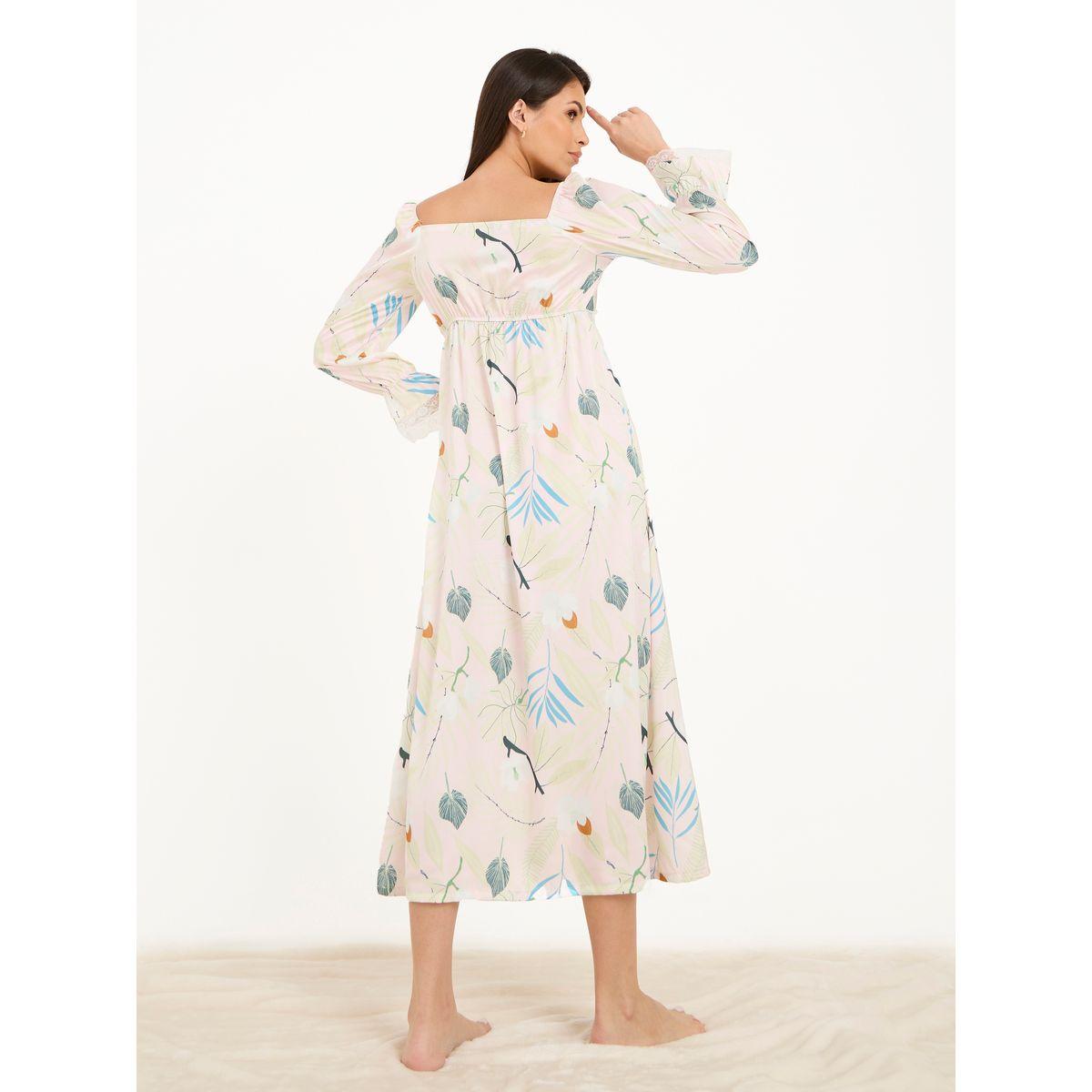 Styli Unwind Leafy Floral Tie Front Lace Trim Satin Nightdress-women-clothing-nightwear-nighties-image-5