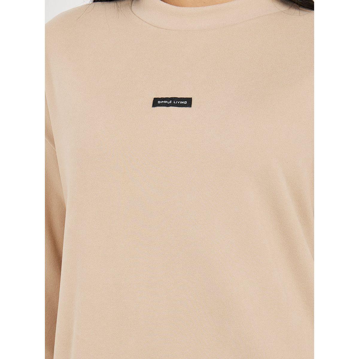 Styli Oversized Patch Detail High Neck Longline T-Shirt with 3/4 Sleeves-women-clothing-tshirts-image-3