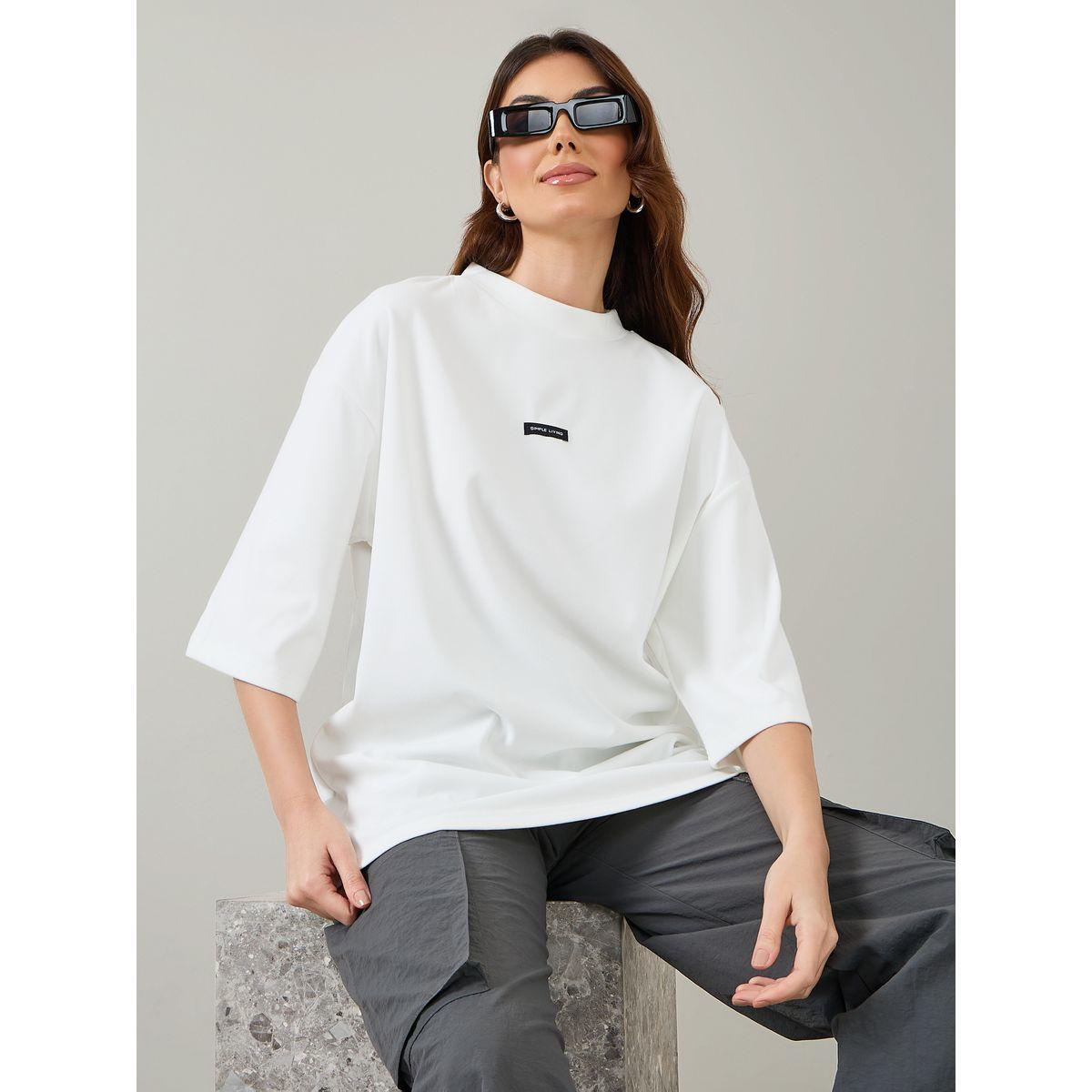 Styli Oversized Slogan Patch Detail Longline T-Shirt-women-clothing-tshirts-image-1