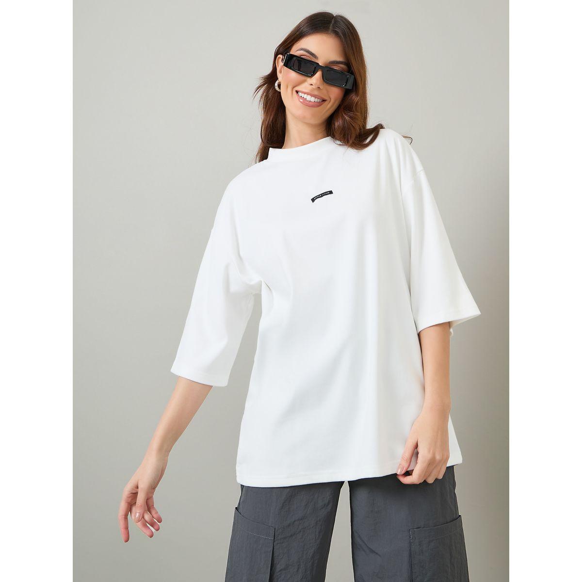 Styli Oversized Slogan Patch Detail Longline T-Shirt-women-clothing-tshirts-image-3
