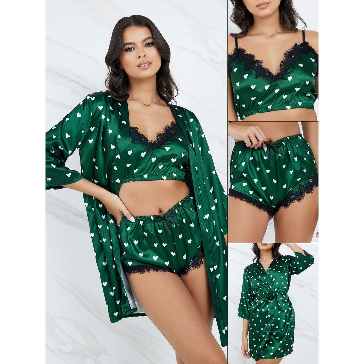 Styli Pack of 3 - Satin Heart Printed Robe, Cami & Shorts-women-clothing-lingerie-lingeriesets-image-1