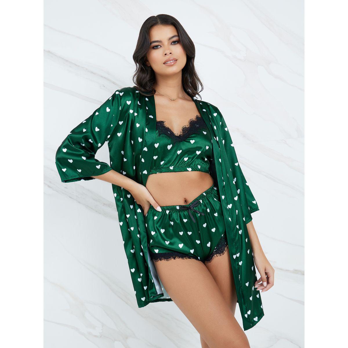 Styli Pack of 3 - Satin Heart Printed Robe, Cami & Shorts-women-clothing-lingerie-lingeriesets-image-2