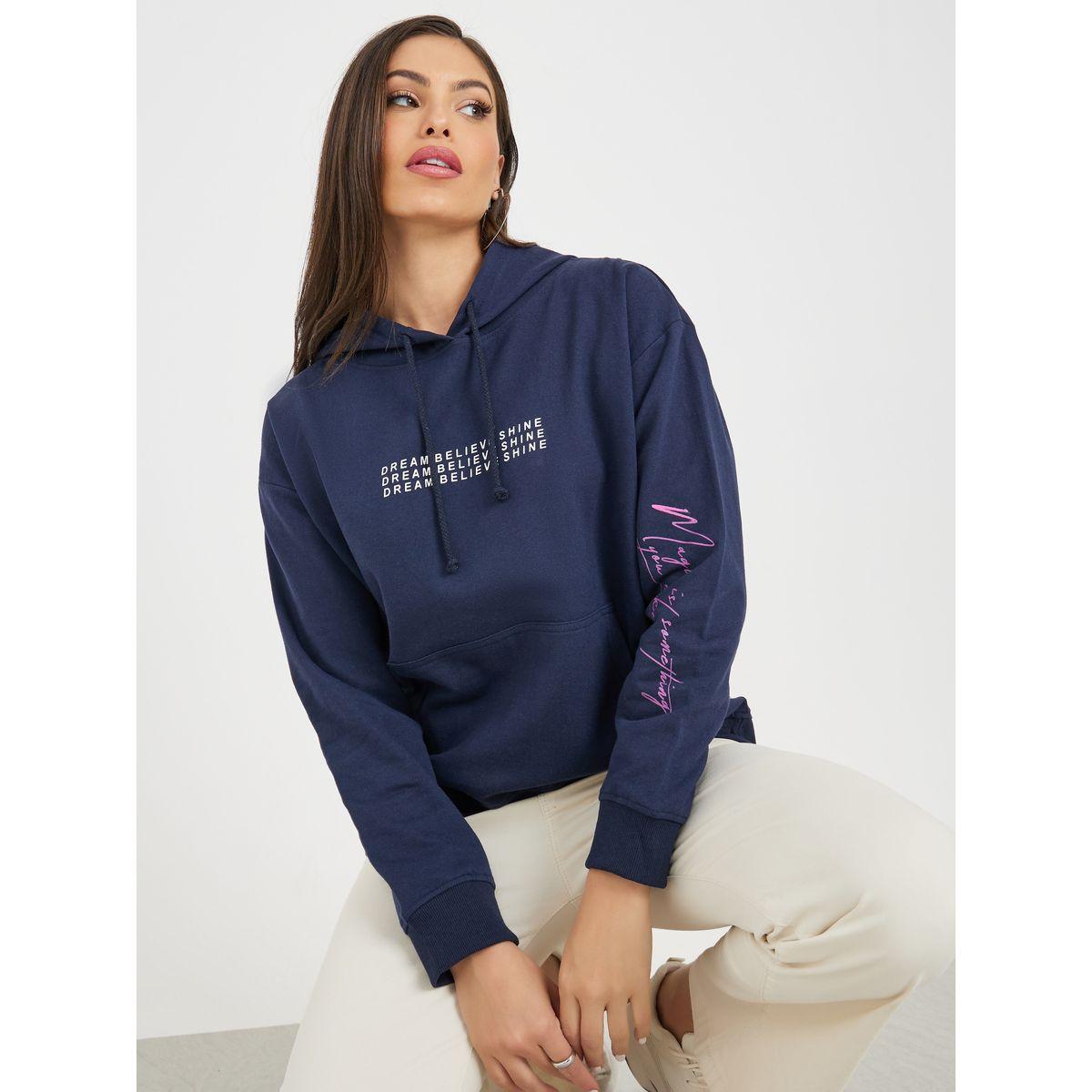 Styli Regular Fit Slogan Print Hoodie with Front Pocket-women-winterwear-hoodiesandsweatshirts-hoodies-image-1