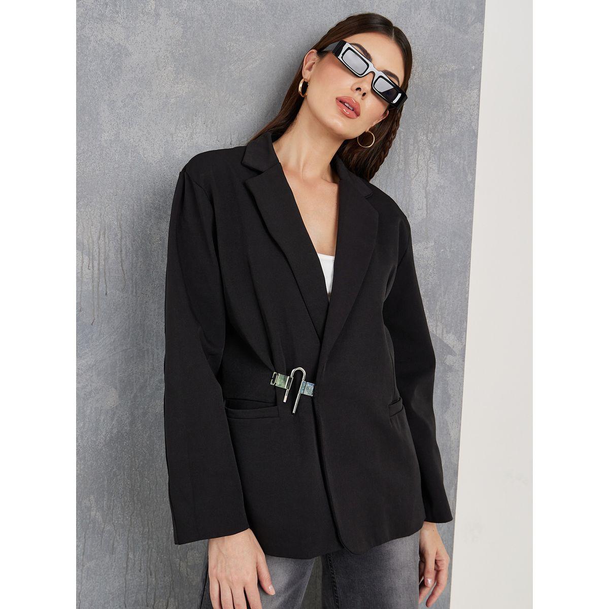 Styli Solid Notch Lapel Blazer with Hook Closure-women-clothing-coatsandjackets-blazers-image-1