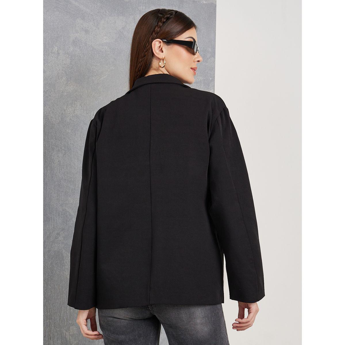 Styli Solid Notch Lapel Blazer with Hook Closure-women-clothing-coatsandjackets-blazers-image-4