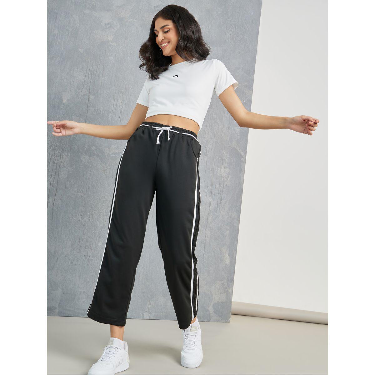 Styli Solid Side Striped Drawcord Closure Joggers-women-clothing-bottoms-joggers-image-1