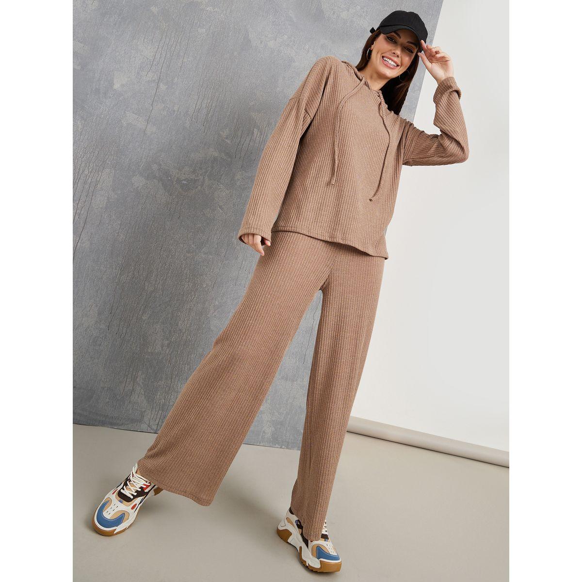 Styli Ribbed Hooded Top & Pants Co-Ords-women-clothing-coordsets-image-1