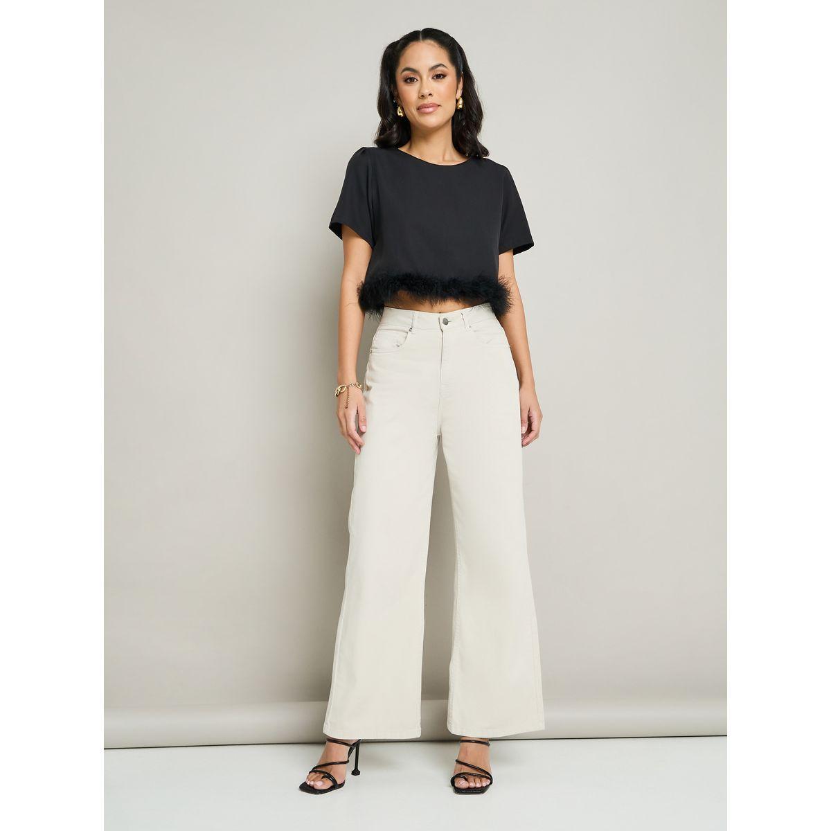 تيشيرت قصير مزين بريش صناعي-women-clothing-tshirts-image-2