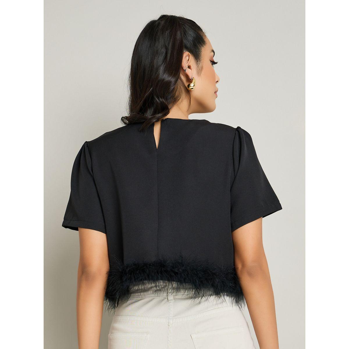Styli Faux Feather Hem Detail Crop T-Shirt-women-clothing-tshirts-image-4
