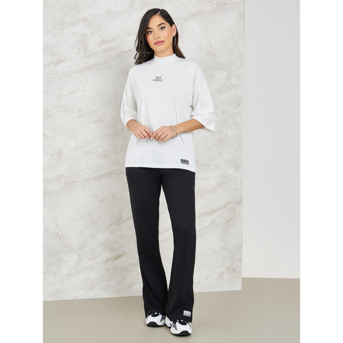 Styli Elevate Printed High Neck Drop Shoulder T-shirt and Flared Co-ords-women-clothing-coordsets-image-1